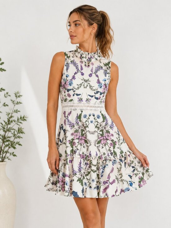 Donna Morgan Dresses & Skirts - 🎉Host Pick🎉 Donna Morgan Ruffle Neck Floral Sleeveless Dress With Cutout